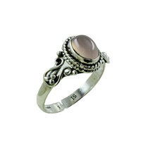 Pretty-Anillo de Plata de Ley 925 con piedra de cuarzo rosa, joyería India