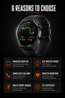 Montre connectée HYK ES100 - Écran AMOLED, autonomie de 5 à 10 jours, moniteur de fréquence cardiaque, navigation GPS, suivi de la forme physique, réveil, IA