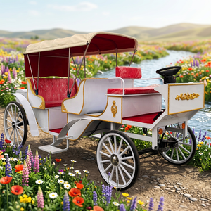 Véhicules de transport : Voiture électrique de tourisme classique avec sièges blancs et rouges, type calèche royale à roues - Product Image 1