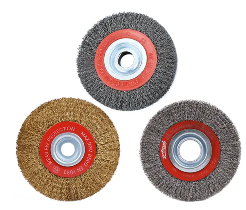 Cepillo de alambre prensado en forma de rueda plana, limpieza de alambre circular, cepillo de acero plano