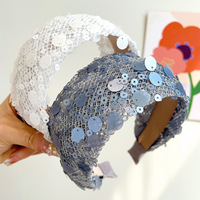 Nouvel été noir et blanc grand Sequin bandeau à bords larges bandeau doux et Simple fille accessoire de cheveux exquis