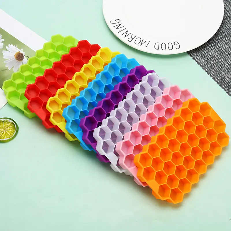 DD1119 Food Grade Ice Maker Tray With Lid Hexagon DIY 37 Grids Freezer Cream Mould Tray Honeycomb Silicone Ice Cube Mold