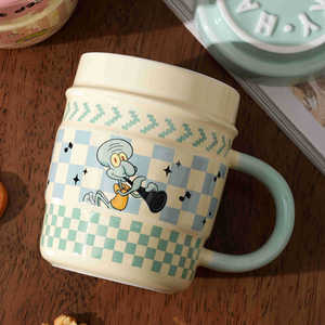 SpongeBob SquarePants <b>Ceramic</b> <b>Mug</b> With Lid Cartoon Design Yellow Green Pink Single Cup Graduation Gift - Product Image 1