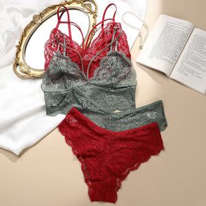 Odm Lingerie Set Met Doorschijnend Design Plus Maat Staalvrije Bh & Korte Sets Kant Mesh Diepe V-Hals Tweedelige Bh Sets - Product Image 5