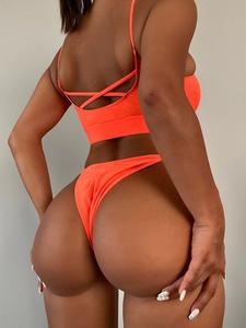 2025 personnalisé taille haute Sexy Bikini ensemble pour dames couleur unie sans bretelles maillot de bain une pièce avec découpe fendue - Product Image 6