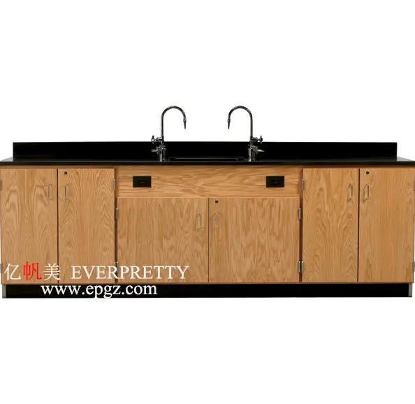 Wooden Yellow Color High Quality Standard Long Lab Side Table Work Bench with Sink for Sale Hot Sales Lab Furniture
