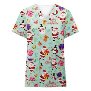 Stampe natalizie all'ingrosso Scrubs top donna fantasia uniforme medica camicie da allattamento manica corta - Product Image 3