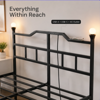 Modernes Minimalistisches Plattformbettgestell Einzelgröße Mattschwarzes Metall mit Geometrischem Kopfteil für Studio-Apartments