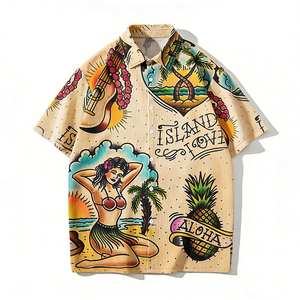 Chemise Aloha à manches courtes pour <span class=keywords><strong>homme</strong></span>, <span class=keywords><strong>style</strong></span> tatouage hawaïen, imprimée sur mesure, pour l'été et la plage, fabricant de vêtements - Product Image 1