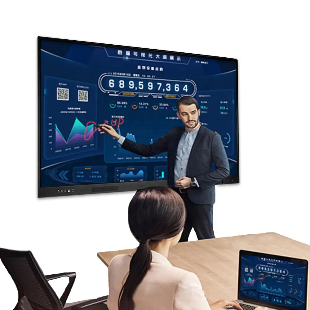Okul eğitim LED kurulu cihazı All in One Pc etkileşimli Panel Riotouch 65 inç akıllı Tv dokunmatik ekran beyaz tahta çevrimiçi ev