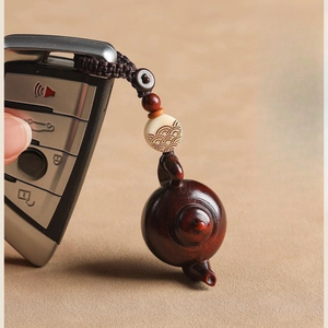 <span class=keywords><strong>Llavero</strong></span> de tetera pequeña de madera vintage, colgante de la suerte de artesanía oriental con cuentas para decoración de mochila, venta al por mayor - Product Image 4