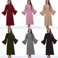 Robe longue de prière en jersey et mousseline unie pour femmes grandes tailles, Abaya musulmane, Robes populaires turques pour l'automne