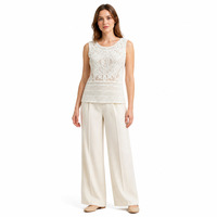 Gilet en dentelle crochetée sans manches pour femme, col rond ajouré floral, personnalisé OEM ODM, vente en gros, tenue décontractée pour le quotidien