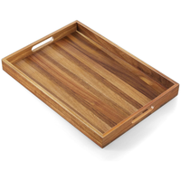 Grand plateau de service en bois d'acacia avec poignées Table basse de petit-déjeuner ottoman rectangulaire Plateau en bois décoratif pour le rangement du salon