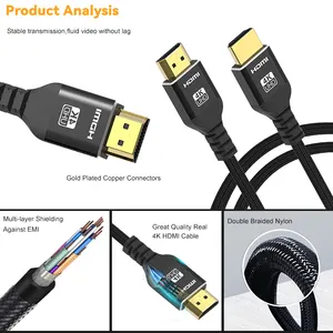 Harga pabrik kabel HDTV 4K 60Hz 48Gbps 19 + 1 kabel pendek HDMI 3D 1M 1.5M 2M 3M 5M kabel HDMI Video TV