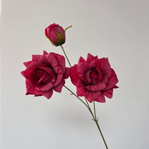 Two Embossed <b>Silk</b> Roses With Bud Realistic Artificial <b>Flowers</b> For Wedding Home Decor - Product Image 1