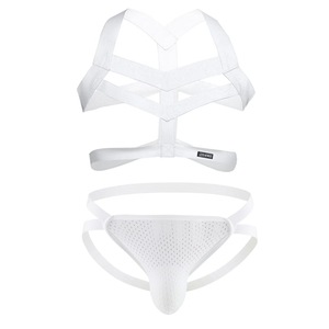 Ensemble soutien-gorge sexy pour homme avec bretelles croisées et string, sous-vêtements noirs en nylon taille basse pour travestissement - Product Image 4