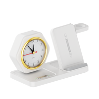 Station de charge sans fil pliable 5 en 1 15W pour téléphone, écouteurs, Apple, Samsung Watch avec horloge à quartz et veilleuse tactile