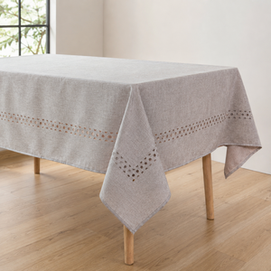Faux Linen <b>Tablecloth</b> 200 GSM Polyester Laser Cut Border <b>Rectangle</b> Table Linen for Hotel Restaurant Supply - Product Image 1