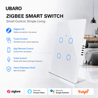 Interrupteur mural intelligent UBARO 118 Zigbee 3.0 à 4 boutons, panneau en verre trempé, application Tuya, commande vocale à distance avec Alexa et Google Assistant