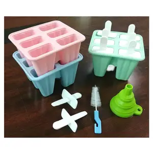 De plástico reutilizable palos de silicona molde para hacer helados de hielo de silicona crema helado molde fabricante con embudo cepillo