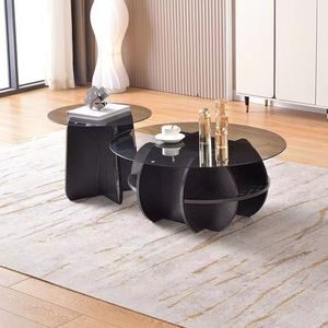 JINSHAN, decoración para sala de estar, conjunto de madera de lujo de cristal redondo nórdico, mesas de centro modernas para el hogar - Product Image 5