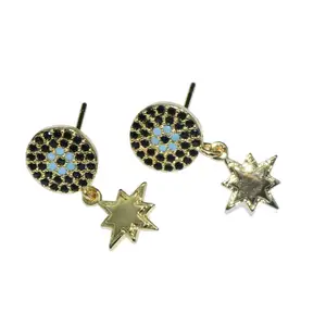 New Arrival 18K Gold Plated CZ Paved Round Coin Stud Earring For Girl Women