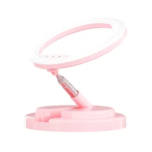 USB 접이식 링 스마트 폰 데스크탑 삼각대 스탠드 10W 3000-7000K Selfie 링 라이트 TikTok 블로깅 LED RingLight