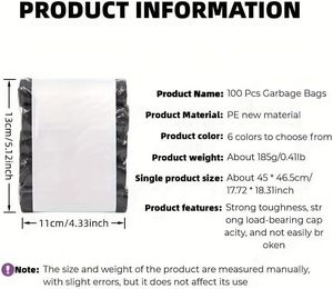 Huamaohengchun 100 Bolsas de Basura Desechables Coloridas, Gruesas y Duraderas de LDPE, para Cocina, Baño, Dormitorio, Camping, Limpieza Portátil - Product Image 5