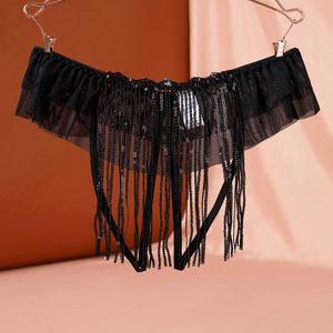 Ding Zhi Mei Sexy <b>Thong</b> Underwear <b>Black</b> Solid Color Breathable Polyester Fiber Women's Summer 2024 - Product Image 1