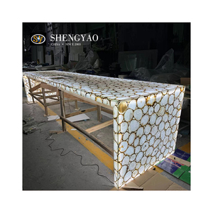 Tavolo da Pranzo Unico con Piano in Agata Bianca Traslucida Retroilluminata, Arredamento in Pietra Semi-Preziosa - Product Image 6