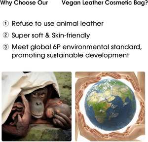 Bolsa de maquillaje de cuero Vegano para mujer Wandering Nature, organizador de maquillaje de viaje con cremallera, estuche de cepillo cosmético pendiente de patente púrpura - Product Image 3