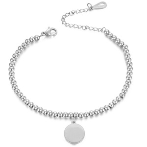 Rose <b>Gold</b> <b>Beaded</b> <b>Bracelet</b> 4Mm Round Ball Chain With Circle Pendant Unisex Jewelry Gift - Product Image 3