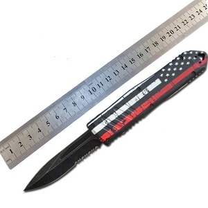 Cuchillo <span class=keywords><strong>de</strong></span> bolsillo táctico <span class=keywords><strong>de</strong></span> doble acción con manija <span class=keywords><strong>de</strong></span> aleación <span class=keywords><strong>de</strong></span> zinc y línea roja <span class=keywords><strong>de</strong></span> la bandera estadounidense <span class=keywords><strong>de</strong></span> 9 pulgadas, venta al por mayor para pedidos pequeños - Product Image 5