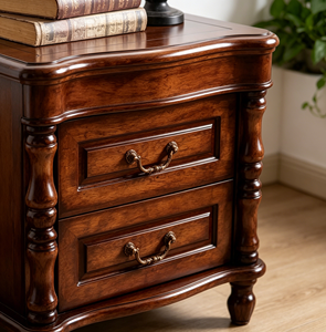 Traditional Dark <b>Walnut</b> Wood Nightstand 2-Drawer Antique Turned Leg Bedroom Furniture Storage <b>Cabinet</b> - Product Image 5