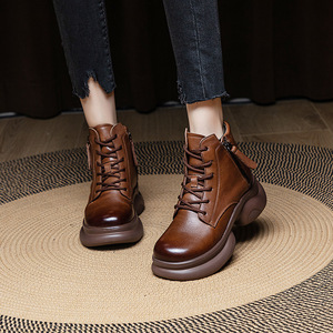 Promozionale invernale da neve stivali corti in morbida pelle suole spesse scarpe in pelle con doppia Zip stringata da <span class=keywords><strong>donna</strong></span> - Product Image 1