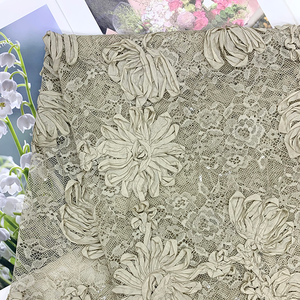 Dentelle en maille plissée florale en polyester de luxe haut de gamme, couleur marron, pour robe de soirée, décoration de la maison - Product Image 3