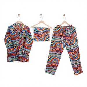 Women's Colorful Striped Pajama Set Full Length Drawstring Casual Summer Sleepwear Woven Fabric Soft Comfortable Twopiece outfit - Product Image 6