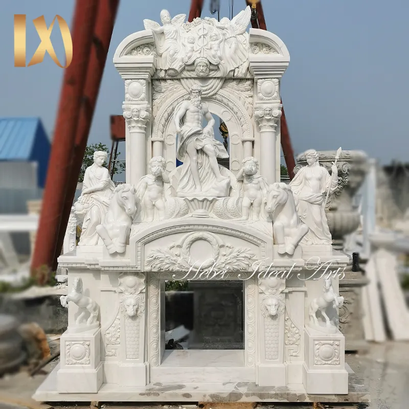 Nghệ Thuật Lý Tưởng Trang Trí Công Phu Cổ Điển Màu Trắng Tinh Khiết Trang Trí Marble Lò Sưởi Luxury White Stone Marble Statue Lò Sưởi Mantel Surround