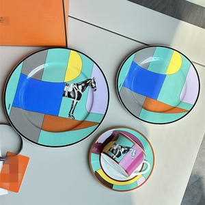 Service de table en céramique de style nordique, 4 pièces, nouvelle décoration d'intérieur, vaisselle en porcelaine, assiettes à dîner et assiettes de présentation - Product Image 1