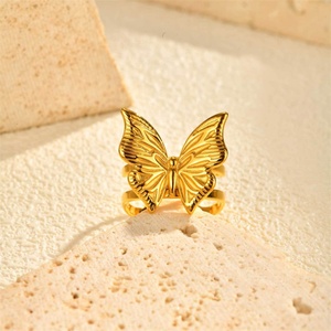 Anillo Moderno de Acero Inoxidable con Apertura de Mariposa, Chapado en Oro con Piedra Natural, Resistente a la Corrosión, Anillo de Compromiso con Gema, Regalo - Product Image 2