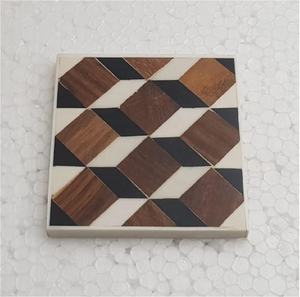 <b>Wood</b> Leaf Design Resin Round Coaster / Mats & Pads Gift Custom Accessories OEM India Best Selling Products - Product Image 3