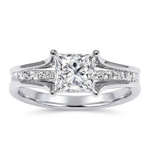 Bague en or blanc 14 carats avec diamant de laboratoire taille princesse et pierres latérales, certifiée IGI, style classique, bijoux pour femmes, prix de gros - Product Image 1