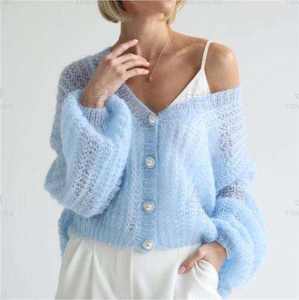 Fabricant de tricots 2026, tricot léger <span class=keywords><strong>fait</strong></span> <span class=keywords><strong>main</strong></span> sur mesure, haut court pour femme, cardigan en laine <span class=keywords><strong>mohair</strong></span> pour femme - Product Image 2