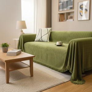 Chenille Herringbone <b>Sofa</b> <b>Cover</b> 198x100 Cm Full Coverage Matcha Green All Season Slipcover - Product Image 1