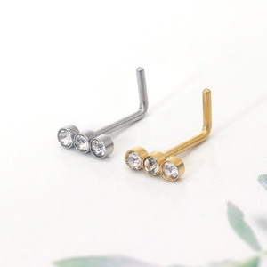 Stainless Steel Three Rhinestone 7-Shaped <b>Nose</b> <b>Stud</b> For Piercing Jewelry Gift - Product Image 3