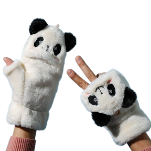 MÙA THU ĐÔNG nửa ngón tay gấu trúc dễ thương phong cách Hàn Quốc đi xe đạp sang trọng dày hoạt hình học sinh viết găng tay ấm áp - Product Image 1