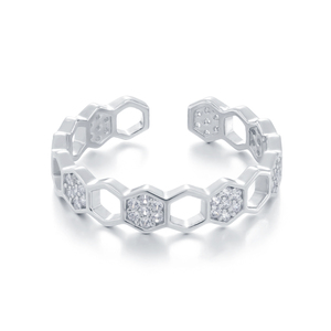 Zircon perhiasan estetika cincin emas mawar lapis dapat disesuaikan berongga segi enam pita keabadian - Product Image 5
