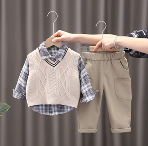 Ensemble de veste décontracté<span class=keywords><strong>e</strong></span> à rayures pour enfants, pull <span class=keywords><strong>en</strong></span> tricot pour bébé, cardigan pour garçon, vêtements trois pièces pour le printemps et l'automne - Product Image 2