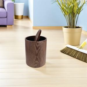 Wholesale Office Recycling <b>Bin</b> Cylindrical Wooden Pattern Trash Can Plastic Lid Kitchen Bathroom Living Waste Storage - Product Image 3